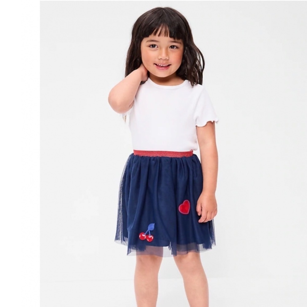 Old Navy Toddler Girls Navy Blue Tulle Tutu Skirt Glitter Waistband Patches 4T